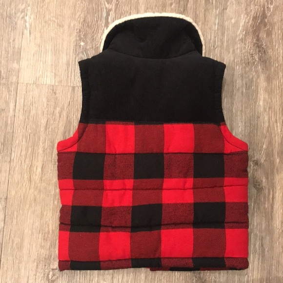 baby GAP Buffalo Plaid Vest Puffer Velvet Cotton Fur Collar 12-18 - Picture 5 of 5